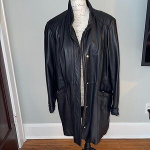 NWOT Cole Haan Women's Black Leather Trench Size Petite Extra Large